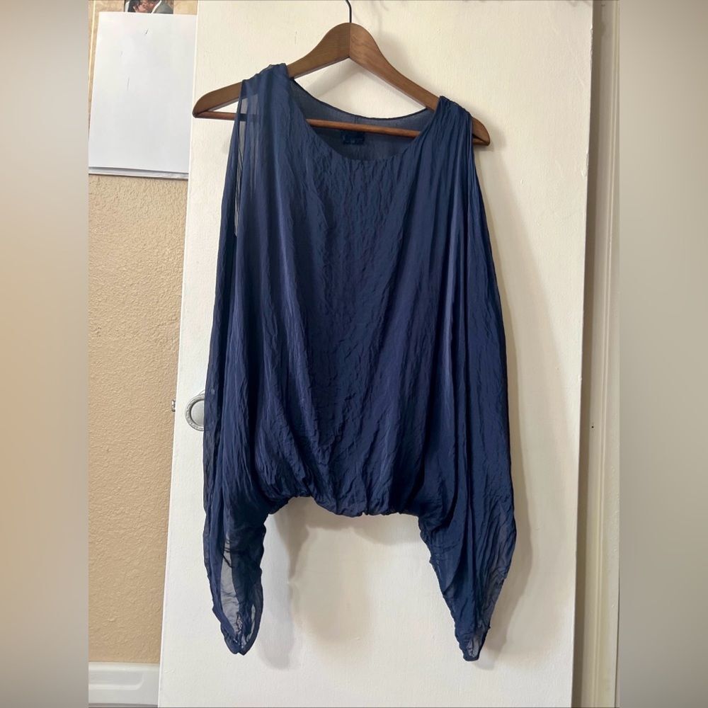 Made in Italy Blue Silk Blouse AzS Chic Classic DarkAcademia OldMoney Minimalist